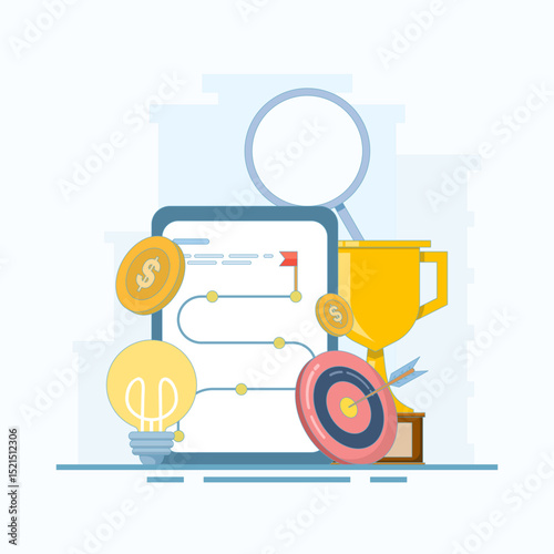 business ideas and startup concepts. Business strategy planning. Strategic planning, a plan to overcome difficulties or obstacles in order to achieve goals or targets. flat design illustration.