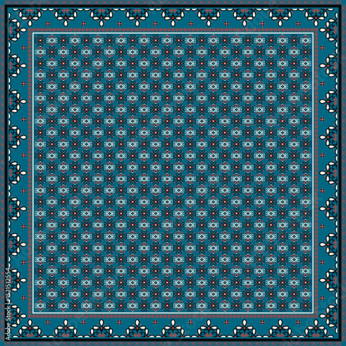 Hijab scarf flower abstract pattern.Ethnic geometric ornament with frame motif border hijab pattern.Design for fabric,print,scarves,shawl,kerchief,bandana,clothing,pareo,pillows,tablecloth,decoration.