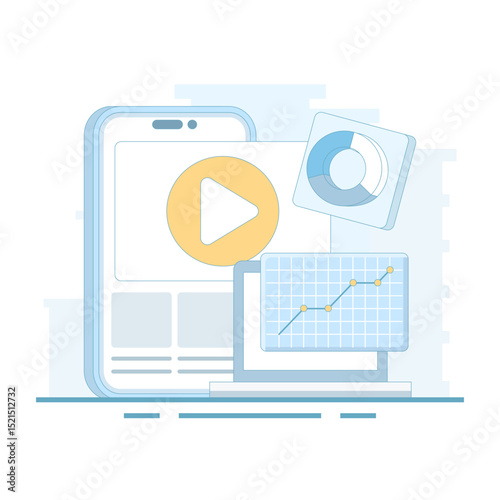 Social media post concept. Engaging content. Video marketing strategy. Social media to create engaging content. Video content story. Digital marketing or campaign. Flat design.