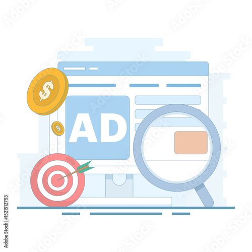 Paid Marketing Concept, PPC Campaigns increase website traffic. Digital advertising, Search marketing, PPC Advertising. PPC advertising for website promotion. Flat design illustration.