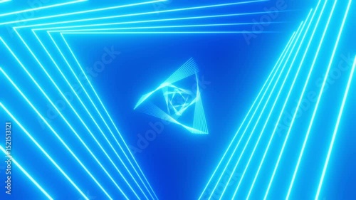 Tunnel with triangular blue neon lights - 3D 4k animation (3840x2160px)