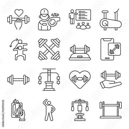 fitness coach set of web icons in line style. fitness, coach, personal trainer, workout, training and exercise. Vector illustration