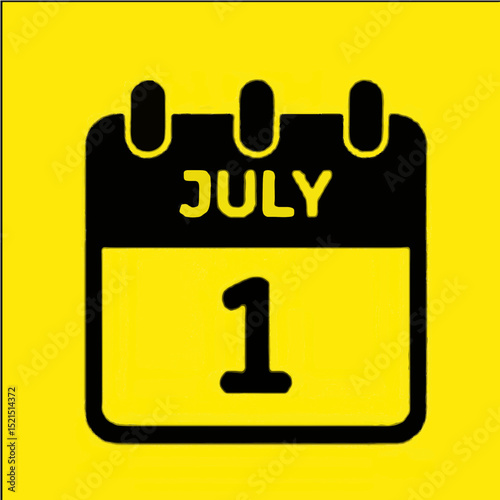 Bright July 1 calendar icon. New month beginning.