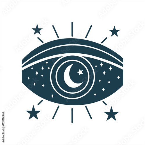 Dreamy Eye with Moon and Stars Illustration