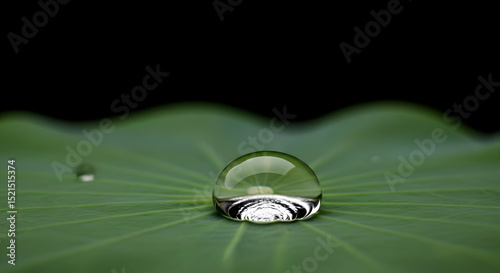 Clarity Of Reflection Water Drop On A Vibrant Lotus Leaf Close Up
