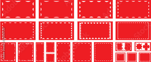 Rectangle shape frame with zigzag edge. Color rectangle frames with wiggly borders. Geometric shapes with scallop and zigzag edges set. Silhouette stickers circle, square, oval and over kalar kalarful