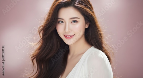 Beautiful Woman with Long Brown Hair and Radiant Smile