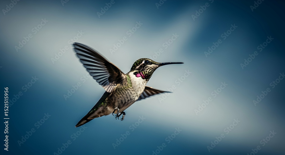 Fototapeta premium Hummingbird Flight Against Sky Backround High Speed Movement Concept