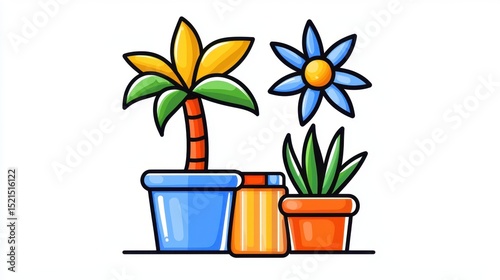 Vibrant Pixel Art Potted Plants Illustration