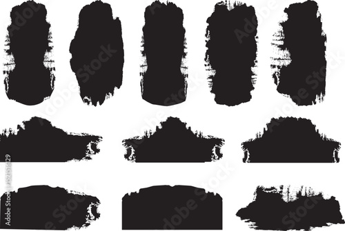 Mega bundle of different ink brush strokes:rectangle,square and round freehand drawings.Ink splatters,grungy painted lines,artistic design elements:waves,circles,triangles.Vector paintbrush