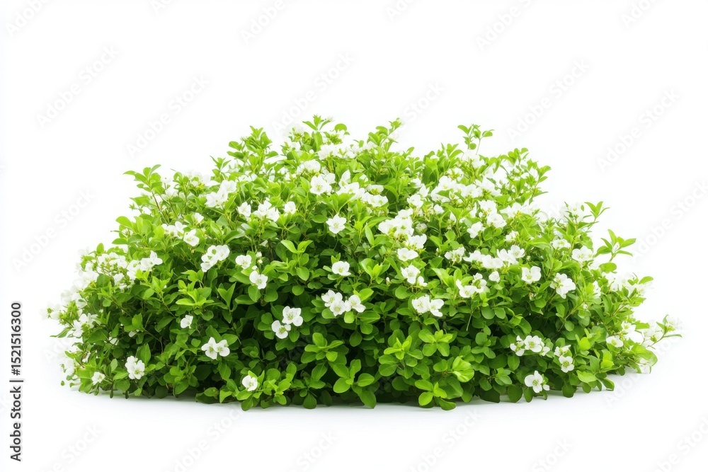Obraz premium Flowering shrub with green leaves and white blossoms for landscaping and garden design elements