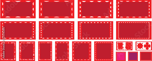 Rectangle shape frame with zigzag edge. Color rectangle frames with wiggly borders. Geometric shapes with scallop and zigzag edges set. Silhouette stickers circle, square, oval and over kalar kalarful