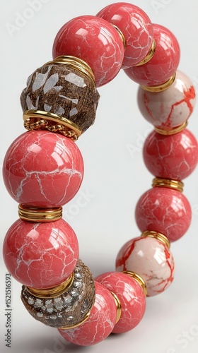 Elegant coral bead bracelet with intricate design and detailing showcased against a simple background