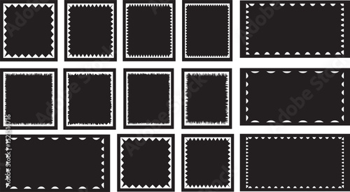 rectangle frames with wiggly borders. Geometric shapes with scallop and zigzag edges set.Wavy circular, oval and rectangular shape elements set vector illustration. giz zag Black