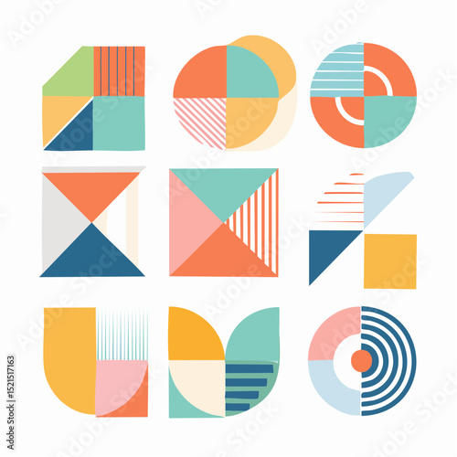 Vector minimal geometric illustrations set - trendy abstract aesthetic minimal compositions, prints, frames and graphic design elements