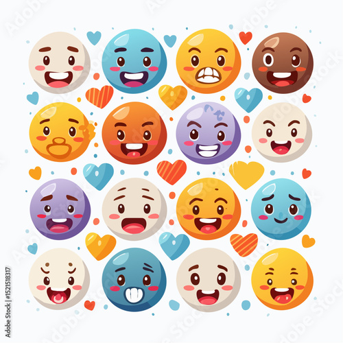 Png cartoon faces, abstract design mascots - y2k stickers and badges, happy, angry expressions, sticker and icons with different face expressions