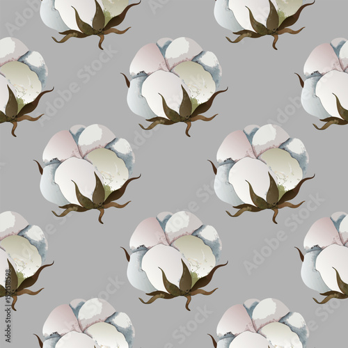 Pastel Cotton Flower Vector Hand Painted Botanical Seamless Vector Pattern Soft Background