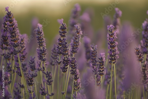 Serene lavender field with rows of purple flowers and a blue sky.