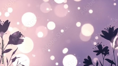 Silhouetted flowers with pastel bokeh light circles on purple background seamless looping 4k time-lapse animation video background photo