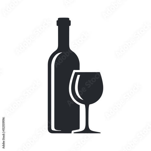 Elegant Wine Bottle and Glass Silhouette on White Background for Graphic Design and Branding Projects Minimalist and Modern