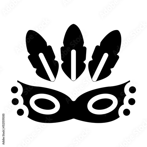 Brazilian Carnival Mask with Feathers Vector Glyph Icon Design