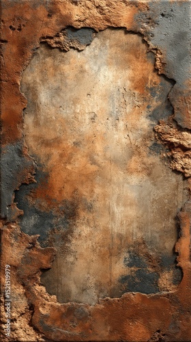 Weathered wall texture with peeling paint and rust in an old building
