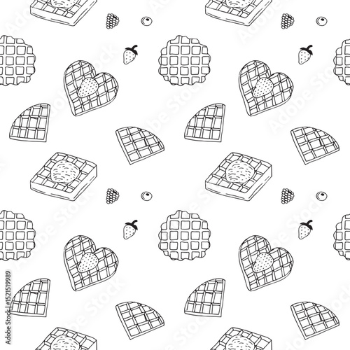 Waffles seamless pattern hand drawing, doodles, vector illustration