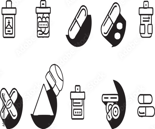"Medical Pills and Bottles Icons."
