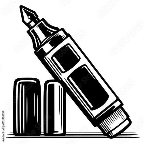 Black and White SVG of a Highlighter Pen