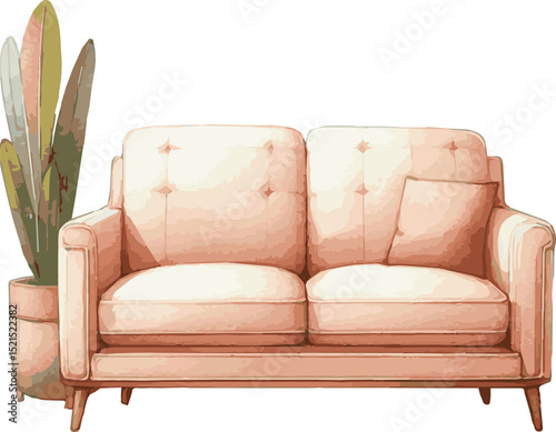 Watercolor vector illustration of a modern blue sofa