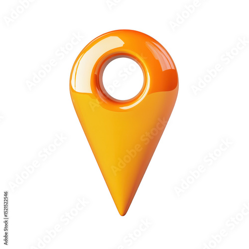 Glossy orange map pointer icon isolated on transparent background