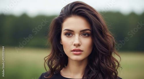Stunning Portrait of a Woman with Long, Wavy Brown Hair