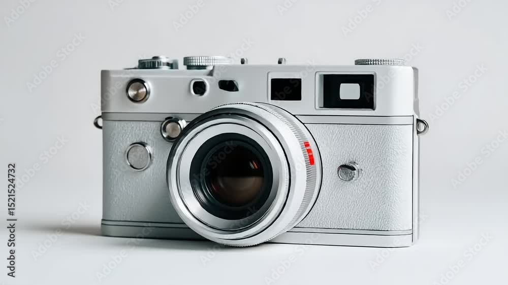 Modern white camera with lens on a clean background, showcasing design Modern white camera with lens on a clean background, showcasing design
