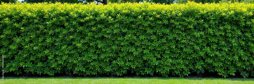 Obraz premium Lush green hedge neatly trimmed, creating a vibrant and natural border for a garden Provides privacy and enhances curb appeal Ideal for landscaping projects , property, curb appeal