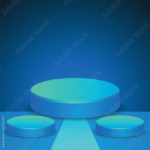 Blue 3d podium stage on background. Modern studio backdrop presentation display or blank pedestal geometric product stand platform template room on showcase background.