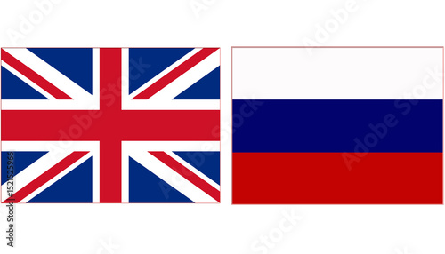 United Kingdom UK Official flag with Russia national flag, both countries flags in Rectangular shape and isolated on white background
Horizontal colorful design Flag with together.
England
