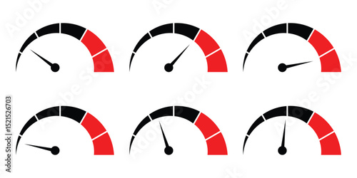Speedometer speed vector icon set, Vector set for car speed, fuel, RPM, tachometer. gauge meter, dashboard elements for automotive, speed measurement. Car speedometer icon outline collection. EPS 10. 