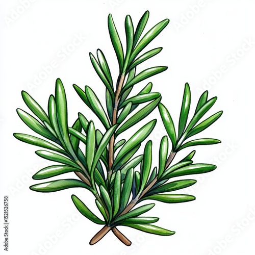 Vibrant Rosemary Sprig Illustration Against White Background