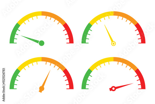 Speedometer speed vector icon set, Vector set for car speed, fuel, RPM, tachometer. gauge meter, dashboard elements for automotive, speed measurement. Car speedometer icon outline collection. EPS 10. 