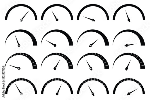 Vector single gauge icon: speedometer, tachometer, pressure, fuel and temperature meters for dashboards. Car speedometer icon outline collection. speedometer icon. gauge icon set. EPS 10. 