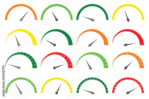 Speedometer speed vector icon set, Vector set for car speed, fuel, RPM, tachometer. gauge meter, dashboard elements for automotive, speed measurement. Car speedometer icon outline collection. EPS 10. 