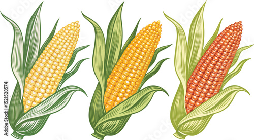 Corn Kernels on White Background Detailed Vector Illustration for Food Concepts