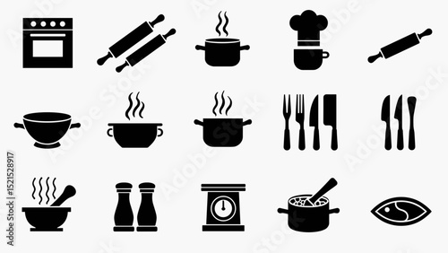 Preparing Food Icons – Cooking, Kitchen Tools, and Meal Prep Symbol Set