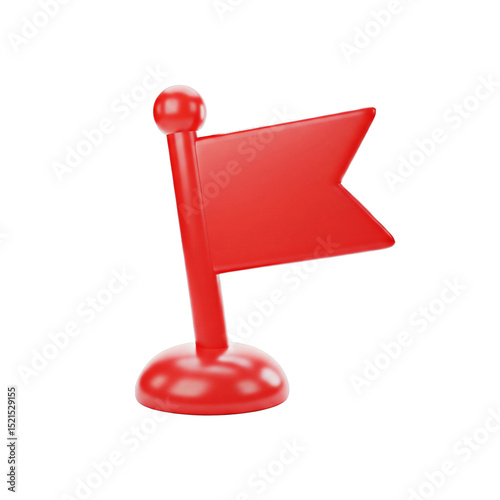 Red Destination Flag 3D Icon in Cartoon Plastic Style