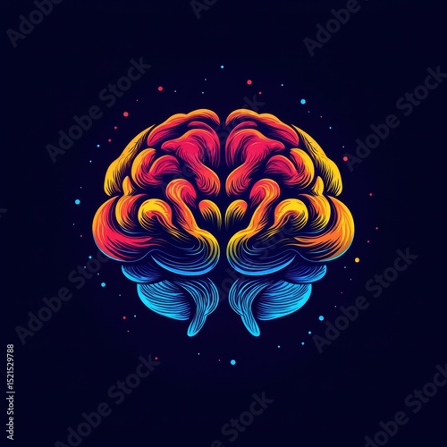 Colorful abstract brain design with vibrant swirls and cosmic elements displaying creativity and intelligence