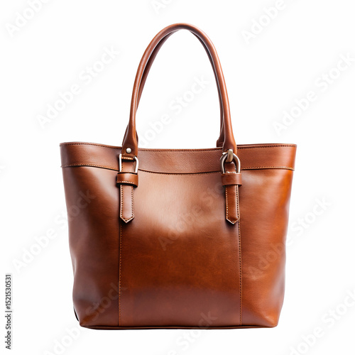Elegant brown leather tote bag isolated on white background for fashion and style
