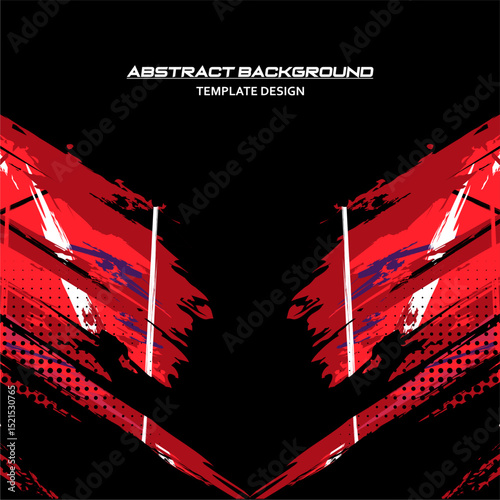Red and Black Abstract Background with Sportly Style and Grunge Effect. Brush Stroke Illustration Vector, Poster. Scratch Texture Elements For Design Template