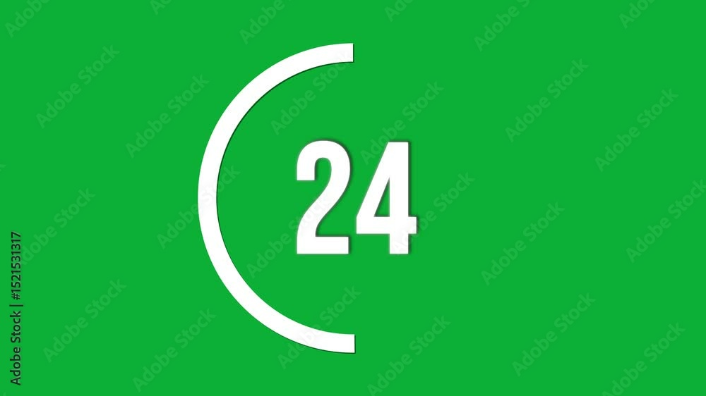 30 to 20 reverse countdown in a circle on a green screen background
