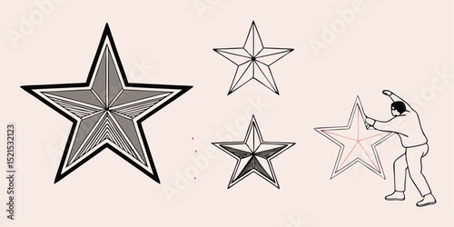 A person assembling a large star-shaped decoration from smaller star components