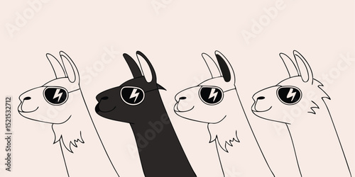 Three cool llamas wearing sunglasses with lightning bolt design